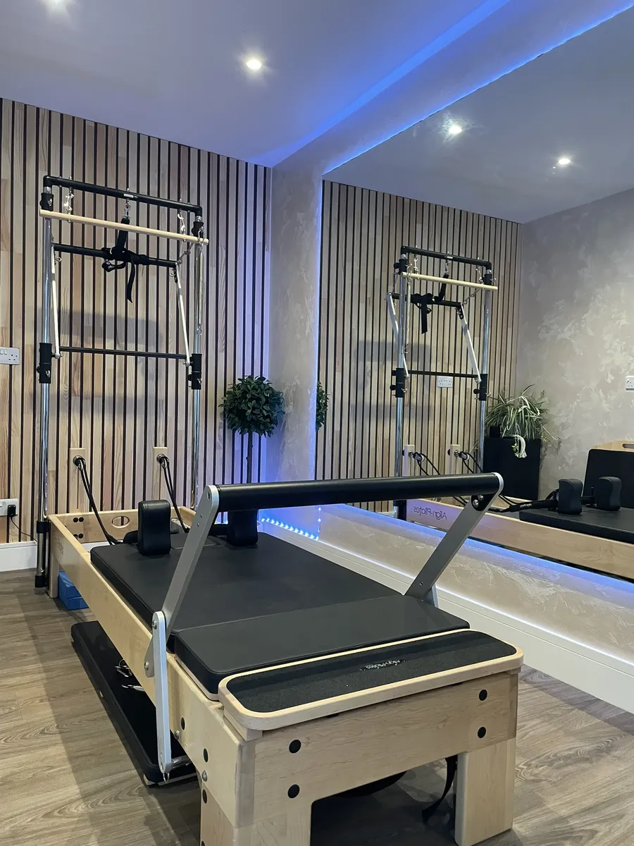 The reformer in the studio, set up and ready for a session